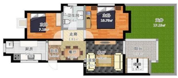 98㎡兩居室新房裝修設(shè)計 客廳電視墻非常大氣